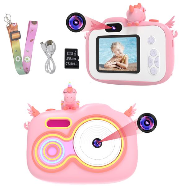 METYYP 2 Unicorn Kids Camera for Toddler Girls Aged 3-12,32GB SD Card HD Kids Digital Camera with Silicone Safe Case for Girls,Toddler Dual Camera Video Recorder 1080P Christmas Birthday Gift