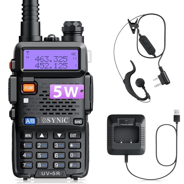 eSynic Professional Walkie Talkies uv5r 5W Rechargeable UV-5R Radio Walkie Talkies Dual Band VHF/UHF Clear Calls 2 Way Radio Long Range with LED Display 128CH Supports VOX FM Functions for In&Outdoor