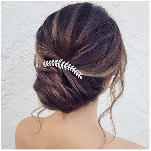 Yheakne Crystal Bridal Hair Comb Silver Crystal Leaf Hair Piece Rhinestone Wedding Headpieces Shine Bride Side Comb Wedding Hair Accessories for Bride and and Bridesmaids (Silver)