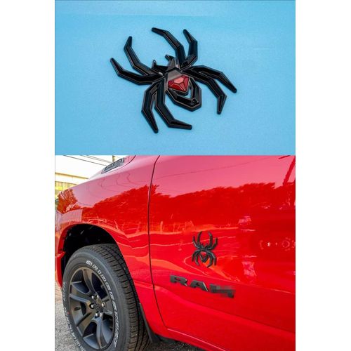 1Pc Custom Spider Emblem Left Right Car Badge for Universal Car Body Motorcycle SUV Widow Door Edition Decoration (Black Red)