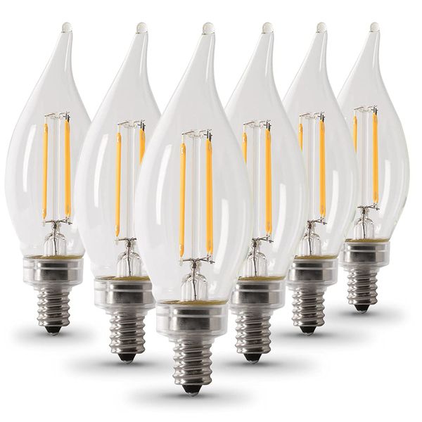 Feit Electric 60-Watt Equivalent CA10 LED Light Bulb, Dimmable Enhance Glass Candelabra Filament, 500 Lumens, 13 Yrs. Lifetime, 2700K Soft White, 6-Pack - CFC60/927CA/FIL/6