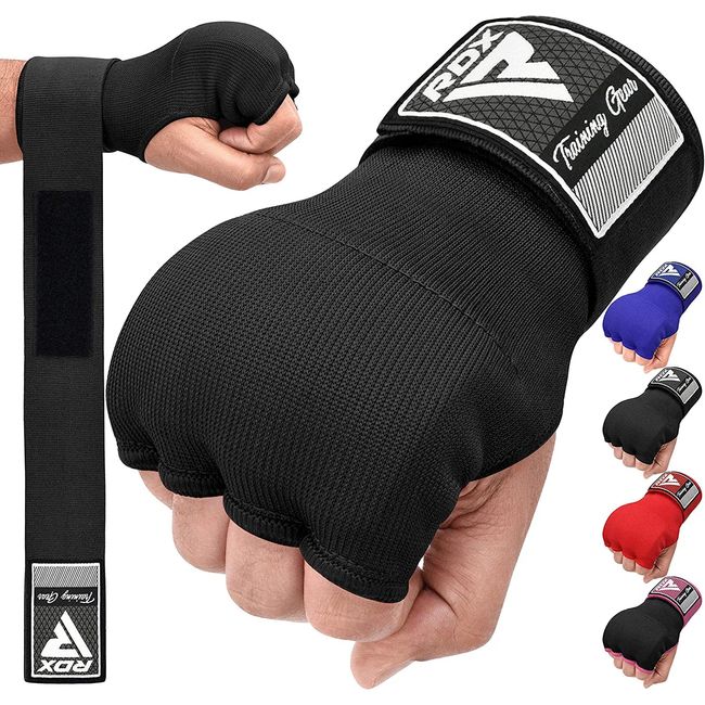 Authentic RDX Easy Velcro Style Inner Boxing/MMA Wrapping Gloves, Contain Shock Absorbing Gel Pads, Various Colors and Sizes, black