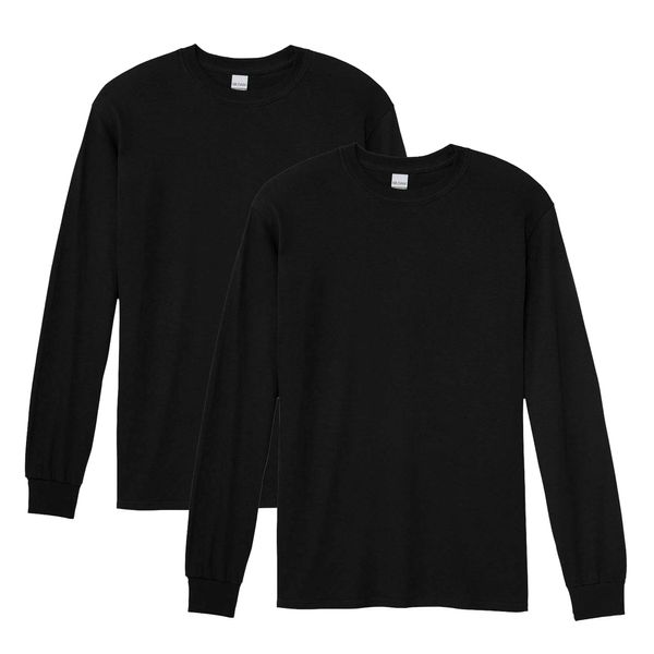 Gildan Men's Heavy Cotton Long Sleeve T-Shirt, Style G5400, 2-Pack, Black, X-Large