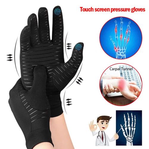 2 Pair Copper Compression Arthritis Gloves Full Finger Copper Arthritis Compression Gloves with Touchscreen Copper Infused Glove for Wrist Support for Carpal Tunnel Arthritis Tendonitis (Black, M)