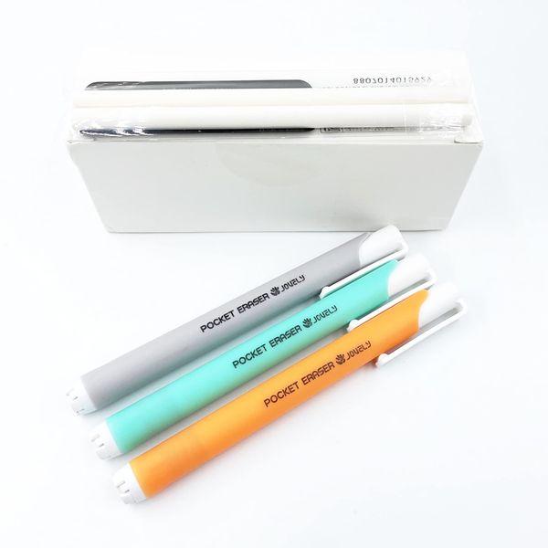 Jovely Retractable Click Pocket White Latex-Free Eraser for Pencil Writing, Portable Pen-Style Pencil Erasers, Premium Rubber Stick Eraser with 3 Assorted Barrels