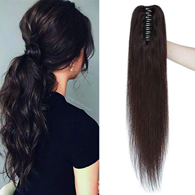 SEGO Jaw/Claw Clip Ponytail Extension Human Hair Clip in Ponytail Hair  Extensions Pony Tails Hair Extensions 100% Real Remy Hair Long Straight For  Women Dark Brown 18 Inch 115g - EveryMarket