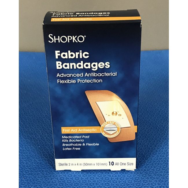 Shopko Fabric Adhesive Bandages with Antiseptic, 2" x 4" - box of 10