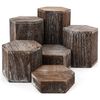 BELLE VOUS 6 Pack of Vintage Brown Wooden Hexagon Display Risers - Wood Showcase Stands for Shelves and Countertops - Step Plinths for Jewellery, Retail, Figures, Cupcakes and Desserts
