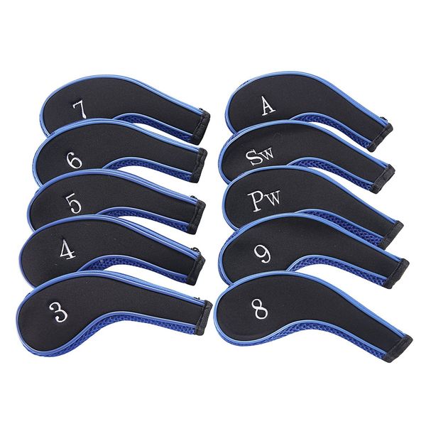 Sword &Shield sports Neoprene Zipper Golf Club Iron Head Covers Iron Covers 10pcs/Set(Black&Blue)