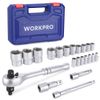 WORKPRO 22PC Socket Set 3-in-1 Ratchet Handle Socket Wrench 1/4" 3/8" 1/2" Drive