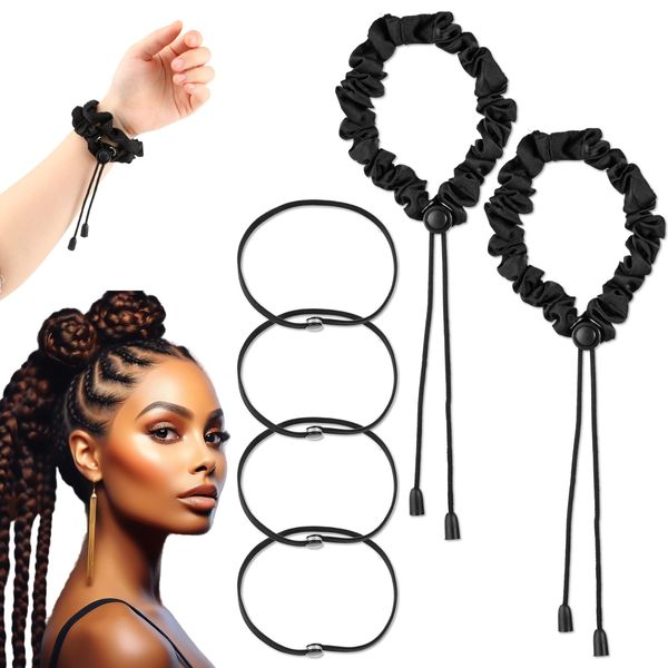 6Pcs Adjustable Hair Ties for Thick Hair Natural Hair Tie No Damage Afro Puff Ponytail Holders Adjustable Headband for Black Women Hair Band for Dreadlock Loc Kinky Curly Hair Pineapples