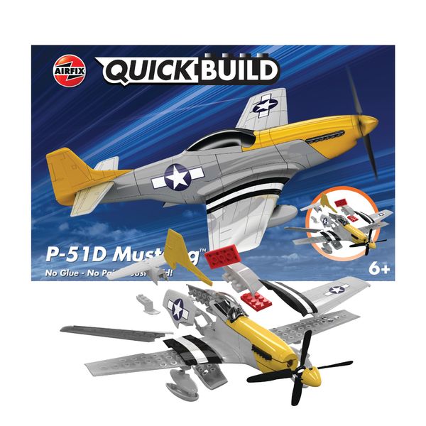 Airfix QUICKBUILD Model Aircraft Kits - P-51D Mustang Plane Building Kit for Kids 6+, Construction Toys for Boys & Girls, No Glue Model Building - Model Airplane Starter Set, Aeroplane Gifts