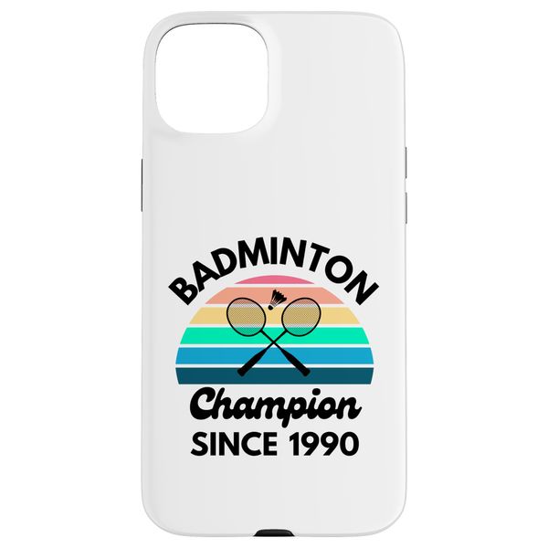 iPhone 15 Plus Badminton Champion Since 1990 Retro Sunset Birthday Case