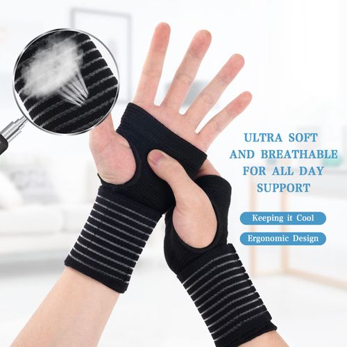 ACWOO Wrist Support, Pack of 2, Flexible Wrist Splint for Carpal Tunnel, Adjustable Velcro Hand Bandage for Sports and Everyday Use, Breathable Wrist Wrap for Men and Women