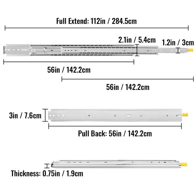 VEVOR 30 Heavy Duty Drawer Slides, Locking Drawer Slides 500lbs Load  Capacity Long Full Extension Drawer Slide 1 Pair Side Mount Ball Bearing  Drawer