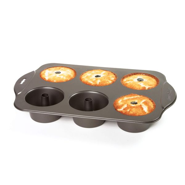 Norpro Nonstick 6 Cup Mini Angel Food Bundt Cake Kitchen Bake Pan, 17in/43cm x 11in/28cm x 2.25in/5.5cm, As Shown