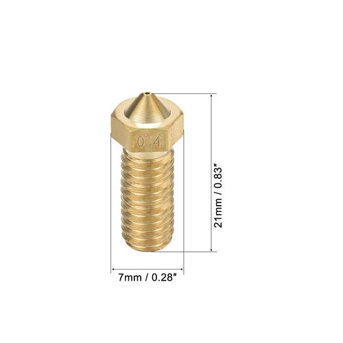 uxcell 3D Printer Nozzle, Brass V6 Nozzle, 0.02 inch (0.4 mm), Extruder Printhead Filament 0.07 inch (1.75 mm), For V5-V6 M6 3D Printers, 5 Pcs
