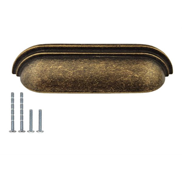 Sets of 6 Cup Handles for Kitchen cabinets & Bedroom Furniture, Cupboard Drawer & Door Antique Brass Finish by FFF (96mm Between fixings)