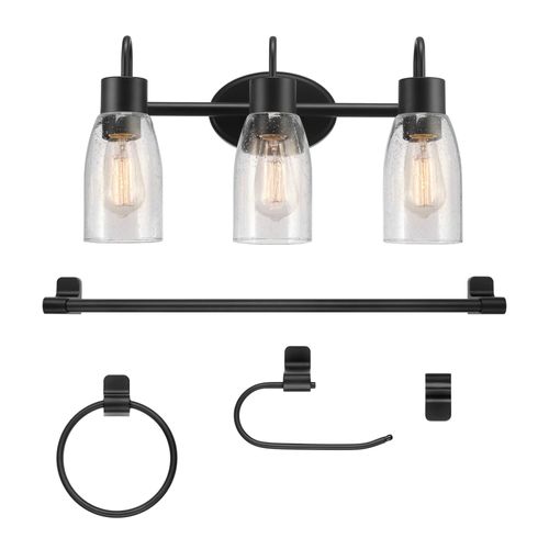 Globe Electric 91009585 Katheryn Bathroom Vanity Set - 3 Light 19" Wide Vanity Light, Towel Bar, Robe Hook, Toilet Paper Holder, and Towel Ring Included - Matte
