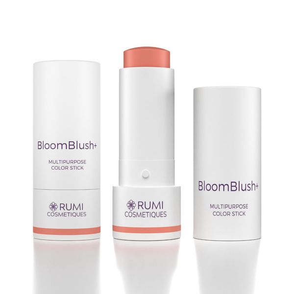 Rumi Cosmetiques BloomBlush+ Blush Stick 3-in-One - Cheeks, Eyelids, Lips - Cream Blusher for Mature Skin - Blendable, Moisturizing, Hypoallergenic (Nude Peach, Regular)