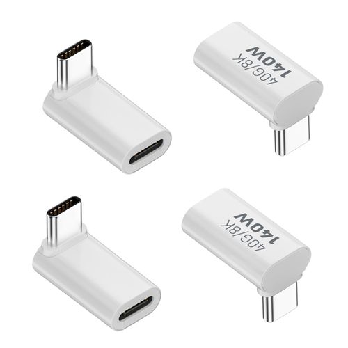 Danfetsoy 90 Degree USB-C Male to Female Adapter (4-Pack), 140W USB C Male to Female Adapter, Typw C to Type C L Shape Right Angle Connector Suitable 8K@60Hz for Laptop, Phones, etc (4 Pack)