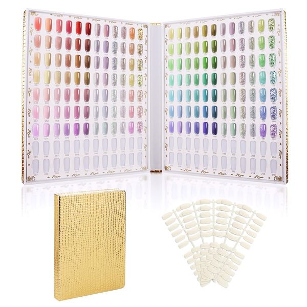 Segbeauty 216 Colors Nail Display Chart, Nail Gel Polish Organizer Color Card with 240 False Nail Tips, Salon Nail Supplies Sample Chart Tool Set Nail Swatch Stick Cardboard Painting Practice Book