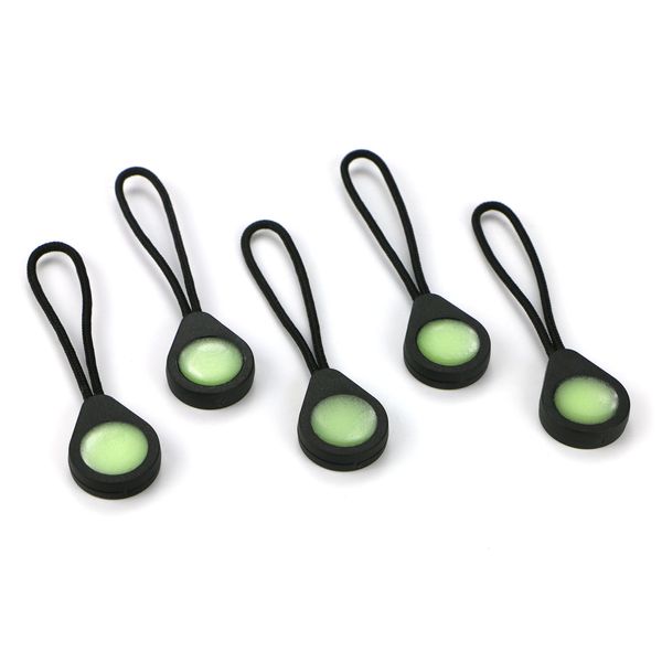 Glo Zip - Ultra-Bright Glow-in-The-Dark Zipper pulls. Ideal kit Markers for Coats, Jackets, rucksacks and Tent Zippers. UK-Made. (5 Pack)