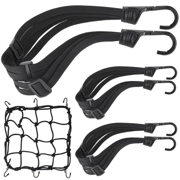 Yeruvce 3 PCS Motorcycle Helmet Rope High Retractable Black Luggage Helmet Mesh Elastic Rope Strap with Cargo Net