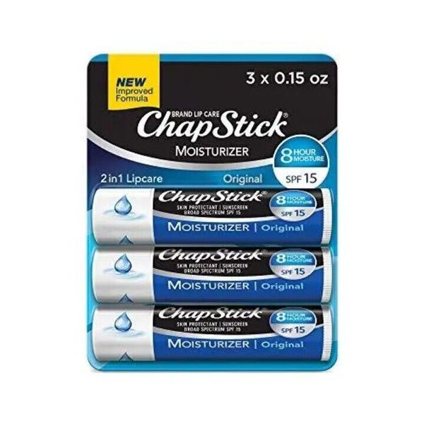 🆕️ CHAP STICK (3-PACK) 0.15 Oz ☀️ SPF 15 •ORGINAL• Moisturizer Lip Balm Sticks.