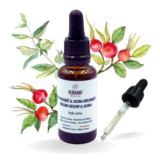 Verdant Rose Oil Anti-Aging Bio Hagebutte und Jojoba Trockenöl 30ml - Pflegend und Anti-Falten - Haut- und Haaröl mit Vitamin E