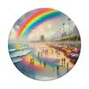 Rainbow Over Bustling Seaside Promenade. Beach Umbrellas PopSockets Standard PopGrip