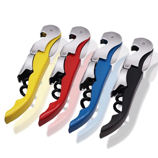 4 Pcs Bottle Opener, 3 in 1 Multifunctional Corkscrew Wine Opener, Waiters Friend Wine Accessory, Beer Opener, 4 Colours, Black, Red, Blue, Yellow