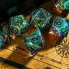 Cusdie 7-Die Sharp Edges DND Dice Set, Magic Circle Pattern Polyhedral D&D Dice Set for DND Dungeons and Dragons TTRPG Role Playing Games