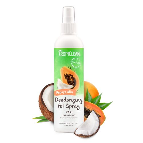 TropiClean Papaya Dog Perfume Spray Long Lasting | Naturally Derived Odor Removing Dog Deodorizing Spray | Cat Friendly | Made in USA | 8 oz.