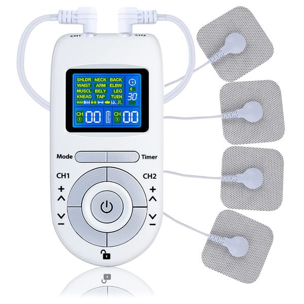 Elettrostimolatore Muscolare, Elettrostimolatore Digitale TENS EMS con 12 Modalità di Dolore 40 Livelli di Intensità, 2 Canali Tens Elettrostimolatore Dolore per Schiena, Collo e Spalle