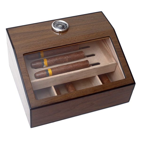 Cubana Cigar Humidor Glass and Wood Design Holds 50 Cigars Lightweight Durable and Portable Desktop Humidor