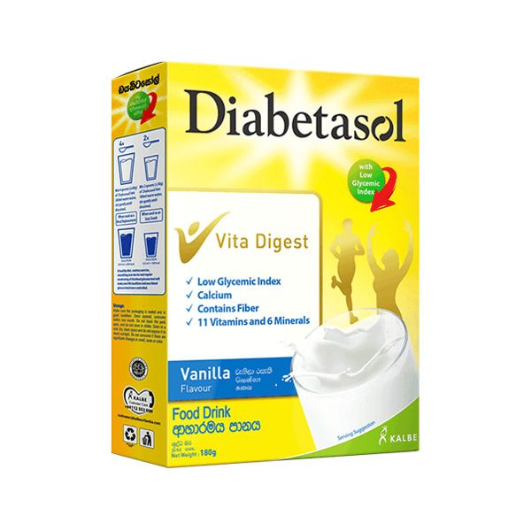 DIABETASOL Nutrition Powder Vanilla, Diabetic High Calcium and Vitamin D, 180g