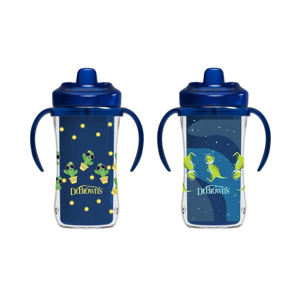 Dr. Brown’s Milestones Hard Spout Insulated Sippy Cup with Handles, Blue, 10 oz, 2 Pack, 12m+
