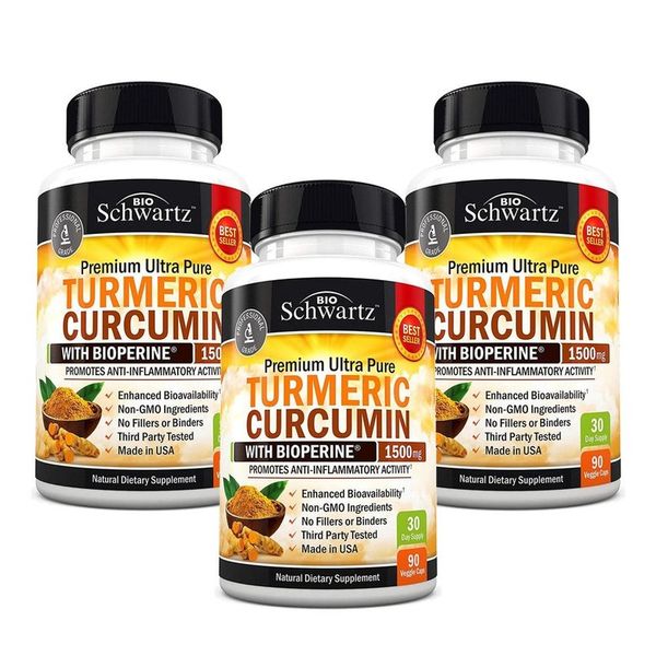 BioSchwartz Turmeric Curcumin Bioperine 90 Vegetarian Capsules 3 packs, 1 pack, 90 pills