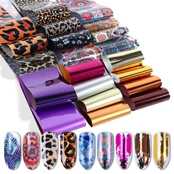 Mixed Nail Foils Nail Art Transfer Foil Wraps Decal Glitter Stickers x50PCS (Only The Stickers, Glue is not included.）