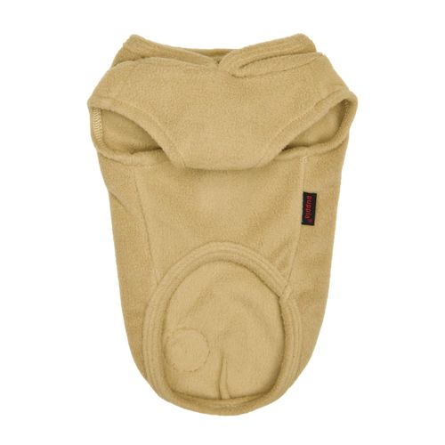 Puppia Zuko Warm Winter Hooded Polar Fleece Shirts with Integrated Harness for Small and Medium Dogs, Beige, Large