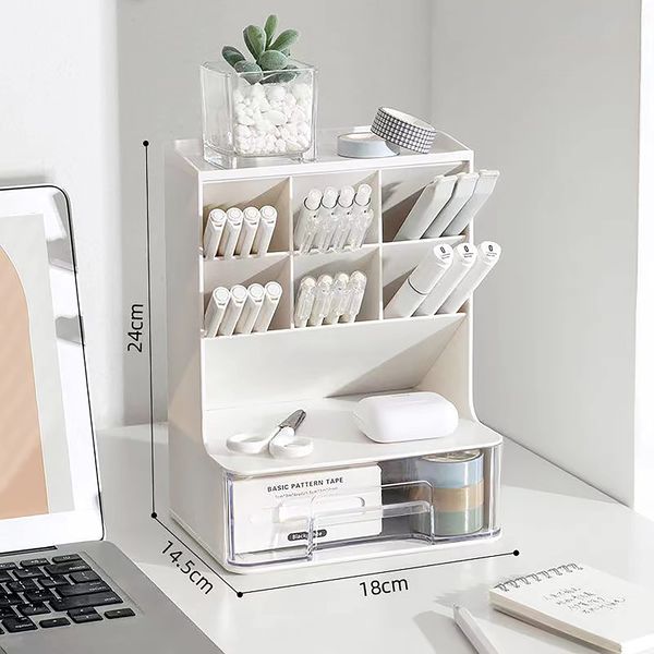 Pen Holder, Diagonal Stationery Storage, Pen Storage, Desktop Storage, Diagonal Pen Holder, Pencil Holder, Stylish, Transparent Drawer, Large Capacity, Classification Multi-functional Storage, For Office and Study, Drawer Divider, Tray (White)