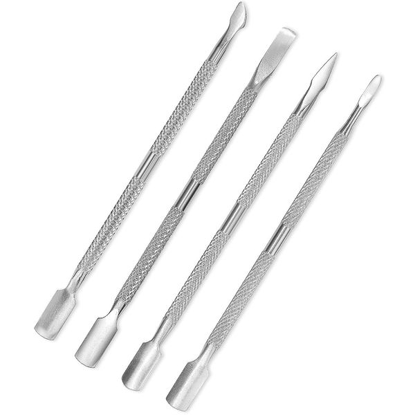 Cuticle Pusher Tool Kit, 4 Pack Stainless Steel Nail Cuticle Cleaner Tool Dual Head UV Gel Nail Polish Remover Tool Nail Art Cuticle Trimmer for Removing Dead Skin on Fingers, Nail Art(2-Piece Set)