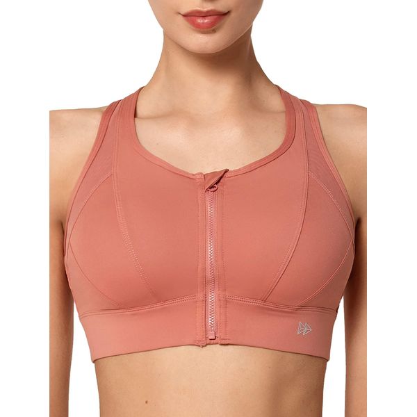 Yvette Starker Halt Sport BH Große Brüste mit Vorderverschluss Mesh Ringerrücken Ohne Bügel für Fitness Lauf, Rosa,5XL Große Größen