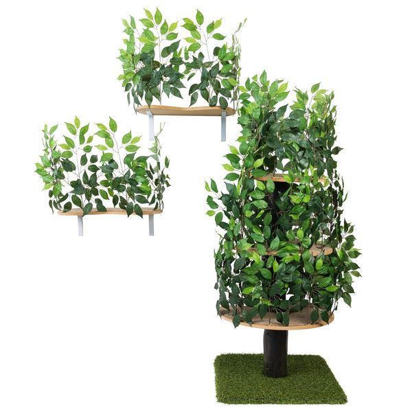 On2 Pets Bundle 5ft Cat Activity Tree with Leaves, Cat Condo & Cat Shelves