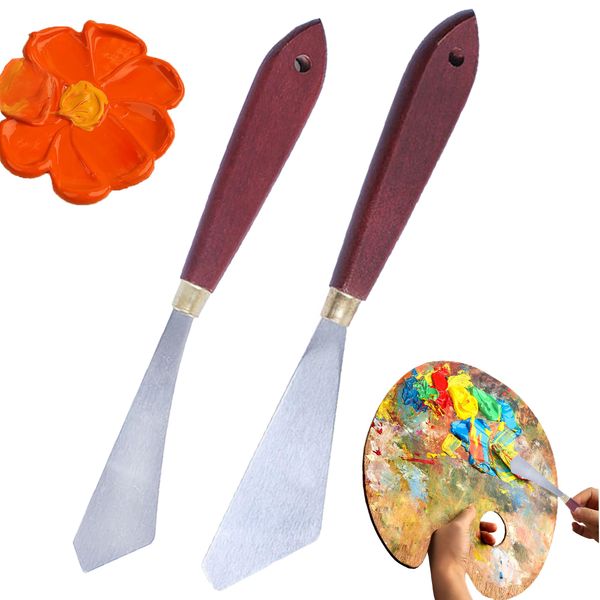 CINY Painting Knife Set, Stainless Steel Palette Knife Oil Painting Mixing Scraper, Painting Art Spatula with Wood Handle, Oil Painting Shovel, Painting Knife Tools for Paint Art Color Mixing (2pcs)