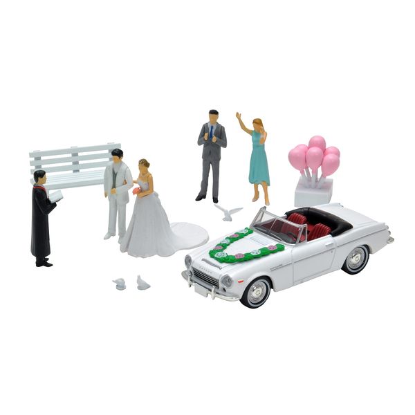 Geocore 64 1/64# Car Snap 13a Wedding (Datsun 1600 Sports Included) ABS / PVC Painted Partially Assembled Doll Accessories + Diecast Made Complete Mini Car Set 321286