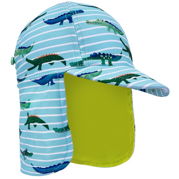 Kids Legionnaires Hat, UPF 50+ Sun Protection Swim Cap Flap Hat for Kids, Quick Drying Boys Sun Hat, Crocodile, 6-8 Years