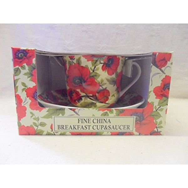 Gift Boxed red Poppy Jumbo Cup and Saucer