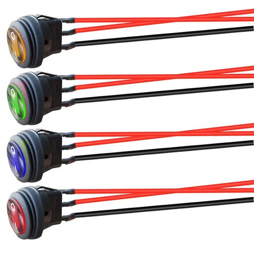 Kiligen 4pcs 12V-24VDC/10A Pre-wired Waterproof Round Rocker Toggle Switch with LED Indicator 3 Pin SPST ON-OFF Switched for Motorcycle Boat Marine (Red/Yellow/Blue/Green)